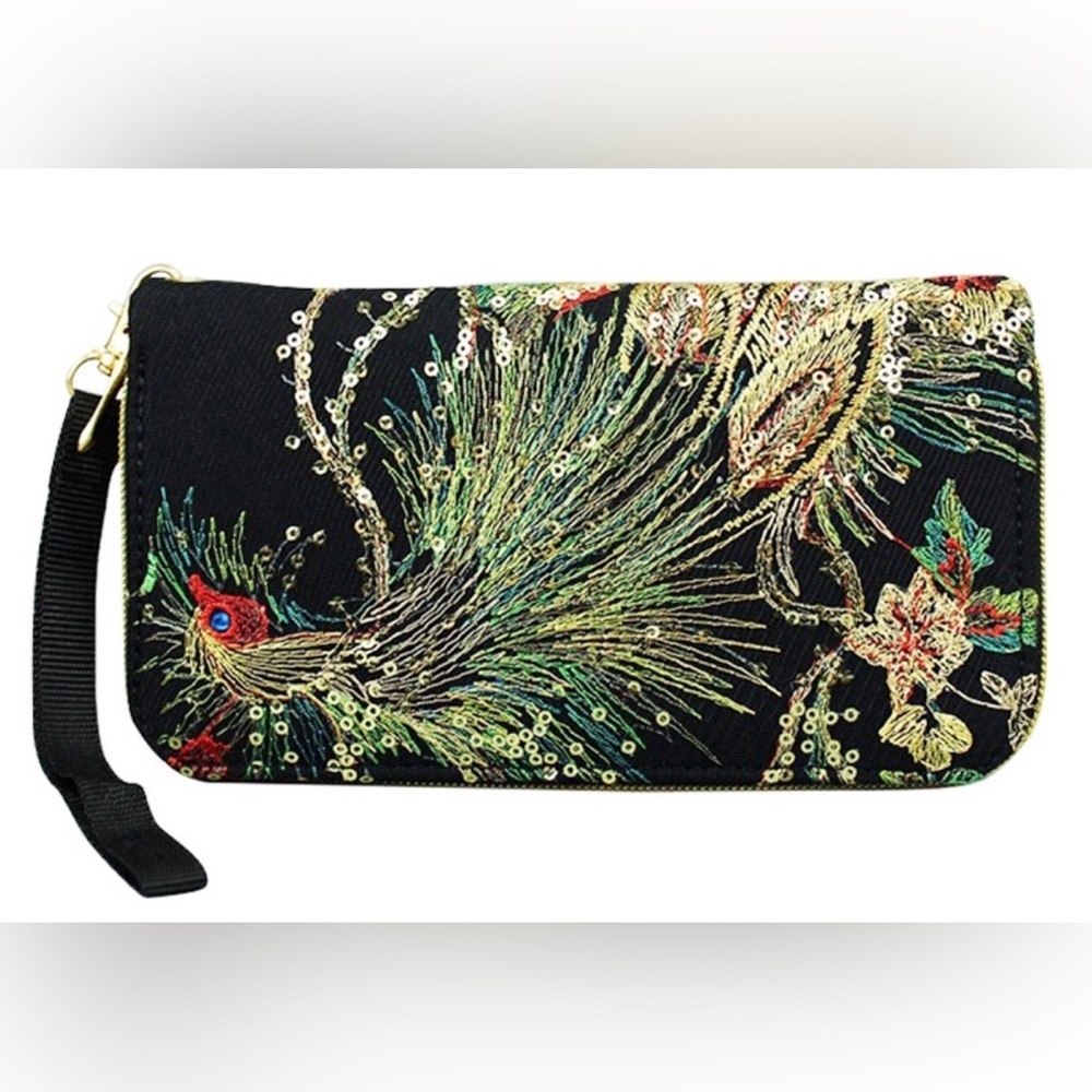 Embroidered Black Clutch